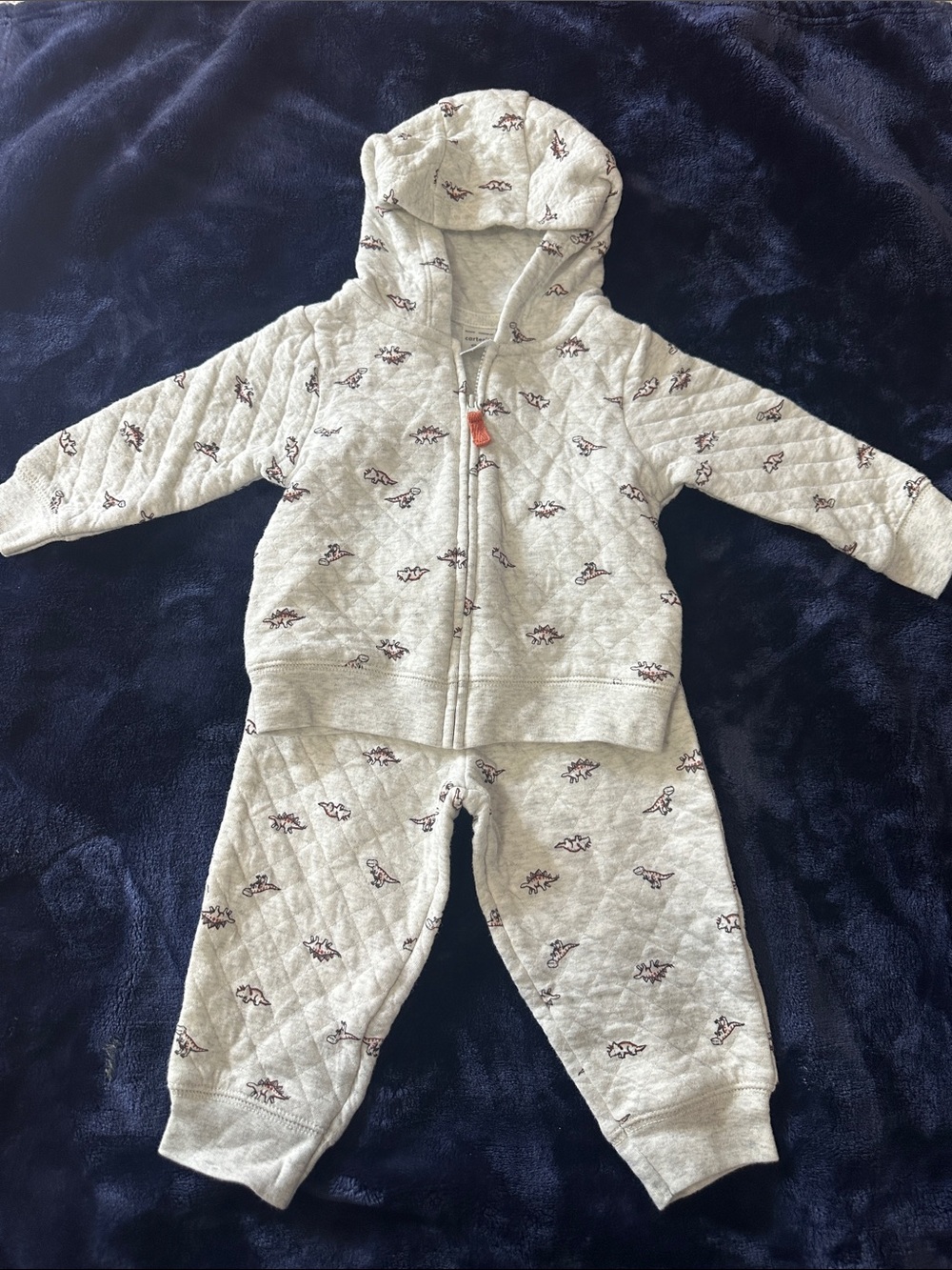 Carter's Quilted Light Gray Hoodie & Pants Set with Small Brown Prints